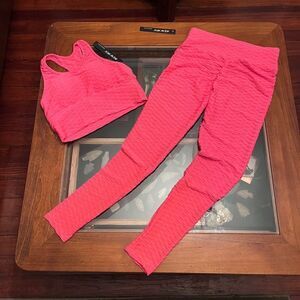 NEW New Mix Neon Pink Activewear Set Tik-Tok Leggings & Tank Top Butt Booster